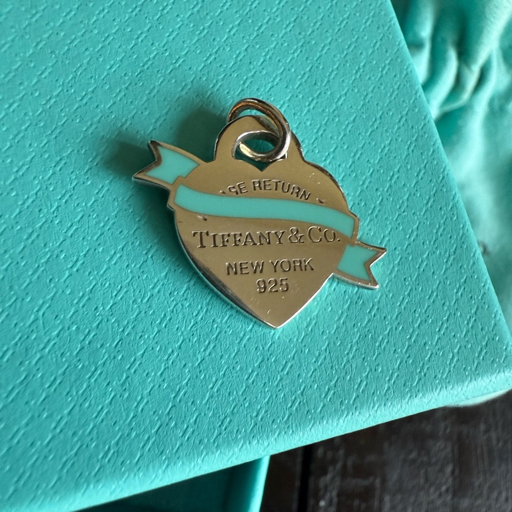 Tiffany & Co. Sterling Stamped 925 Heart with Turquoise Ribbon